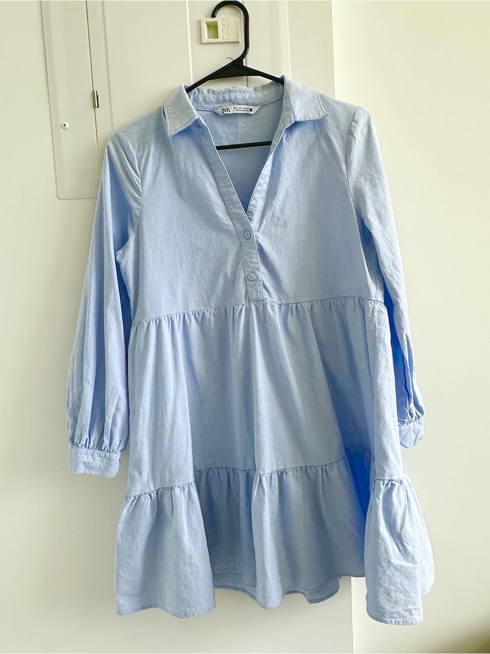 Zara Light Blue Tiered Babydoll Mini Dress
